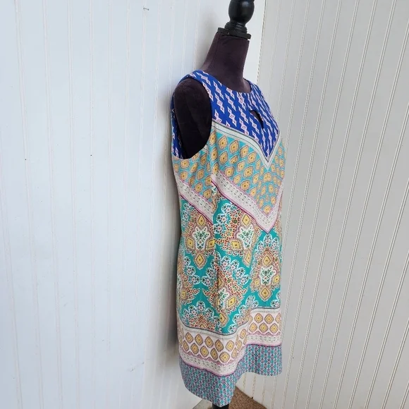 Nine West Womens Multicolor Keyhole V-Neck Floral Short A-Line Dress Size 12 - Picture 4 of 14